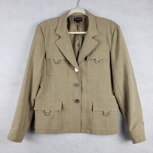 Bay Studio Career Womens 12 Flap Pocket Button Down Work Blazer Jacket Tan Tweed